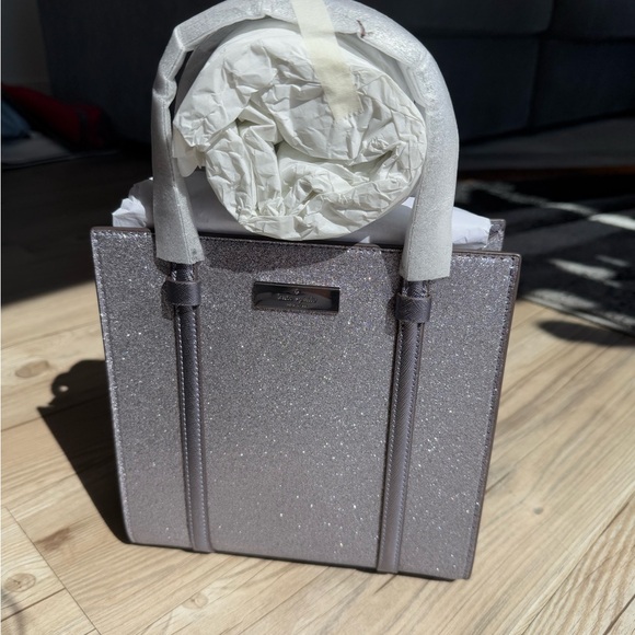 Kate Spade Kenzie Glitter Small Tote Bag KI959 Blueish Silver Purse NWT $329! - Picture 7 of 14
